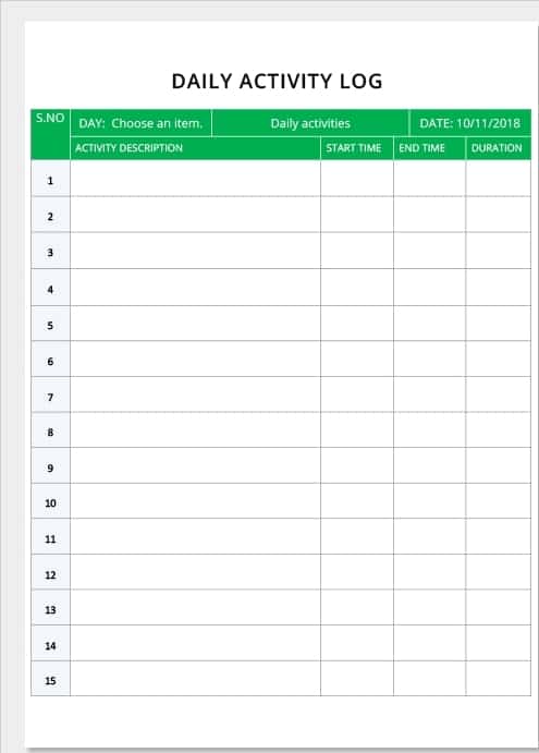 Detail Daily Activity Log Template Excel Nomer 47