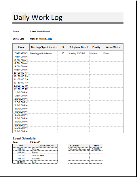 Detail Daily Activity Log Template Excel Nomer 9