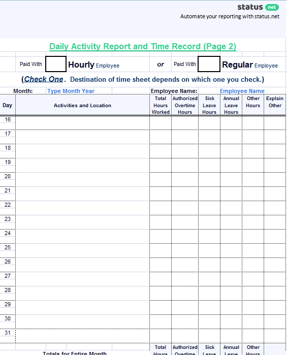 Detail Daily Activity Sheet Template Nomer 12