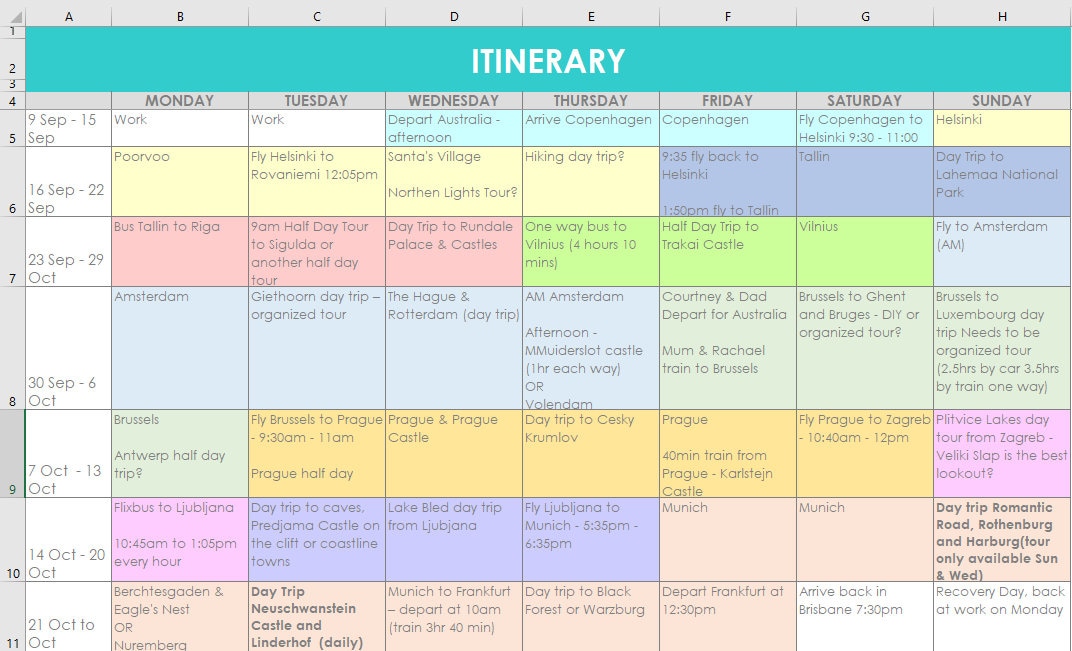 Detail Daily Itinerary Template Excel Nomer 21