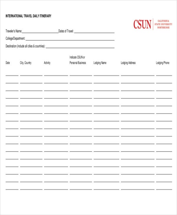 Detail Daily Itinerary Template Excel Nomer 31