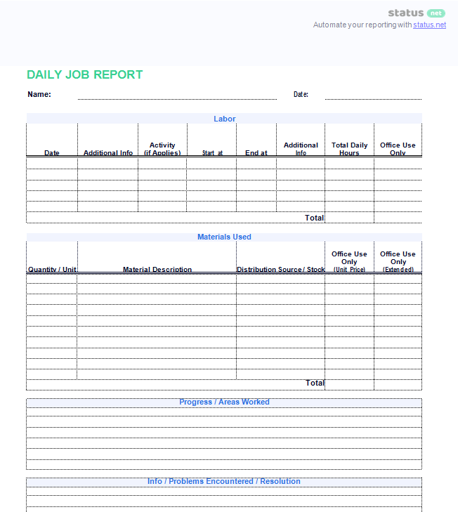 Detail Daily Report Template Word Nomer 47