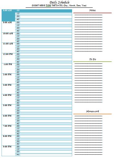 Detail Daily Schedule Template Nomer 25