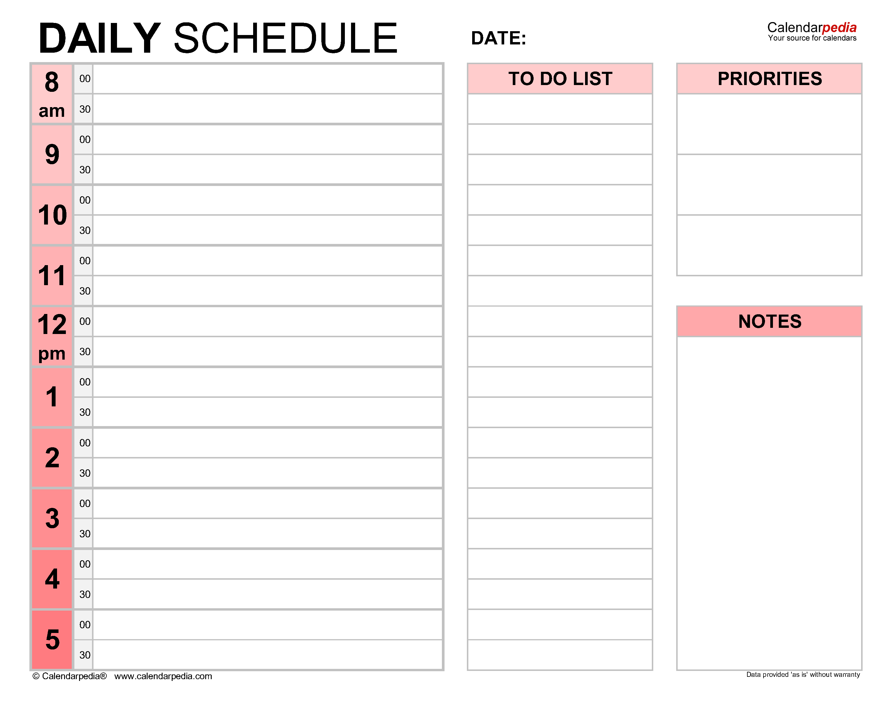 Detail Daily Schedule Template Printable Nomer 14