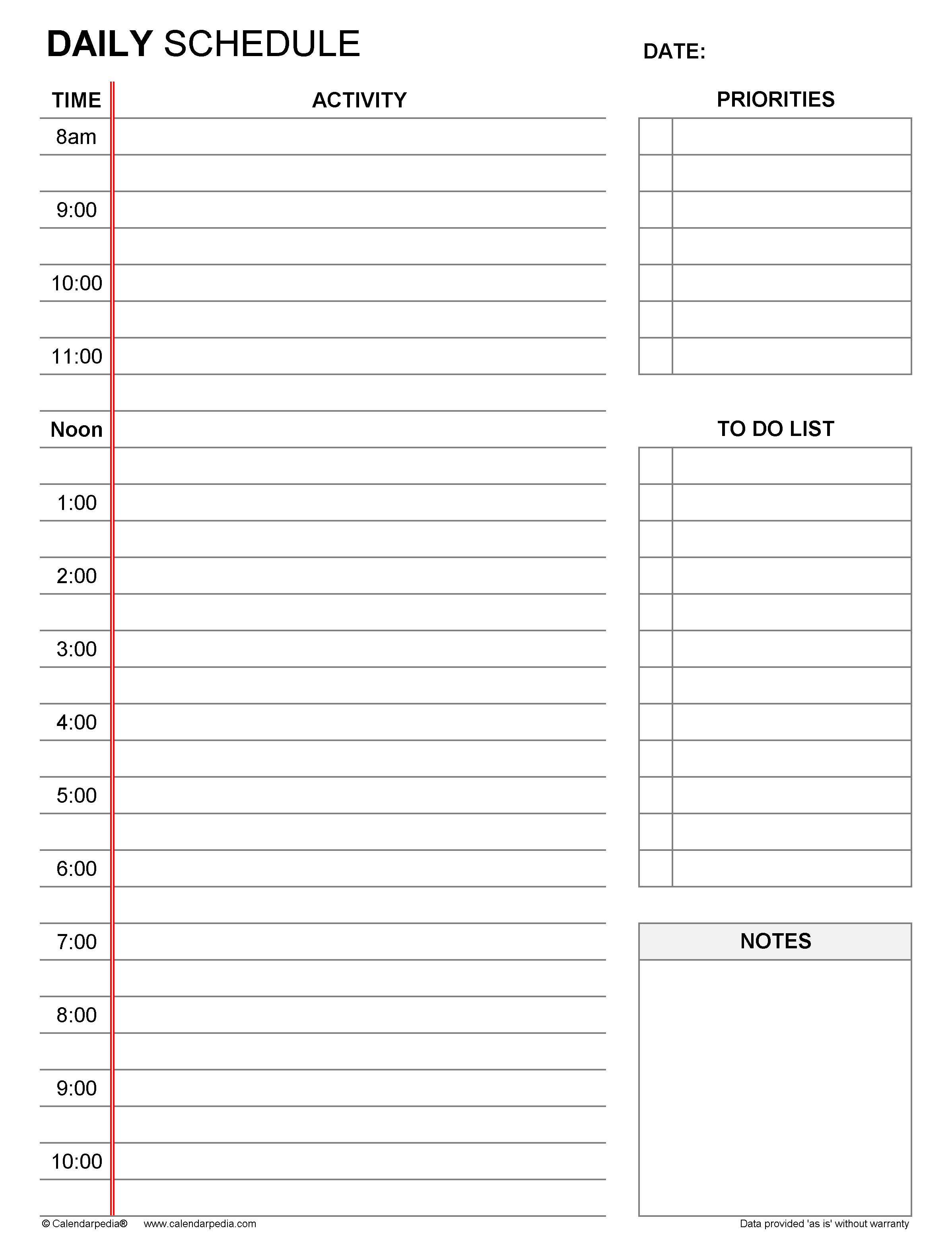 Detail Daily Schedule Template Printable Nomer 21