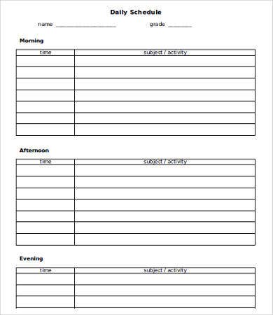 Detail Daily Schedule Template Printable Nomer 36