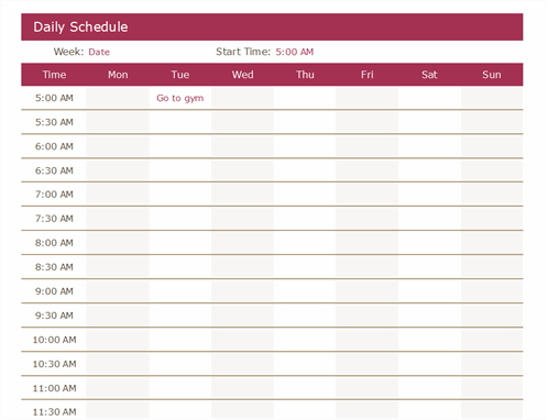 Detail Daily Schedule Template Printable Nomer 9