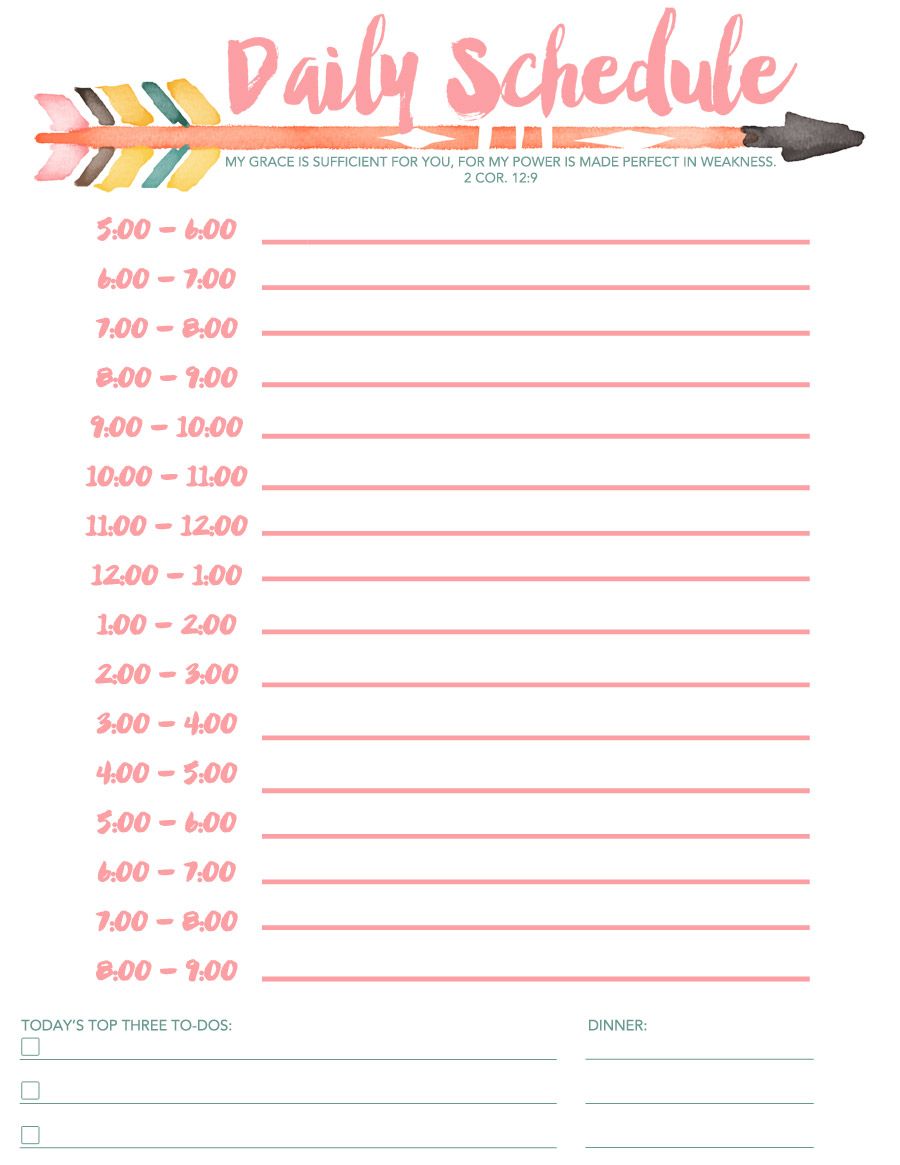 Detail Daily Schedule Template Printable Nomer 10