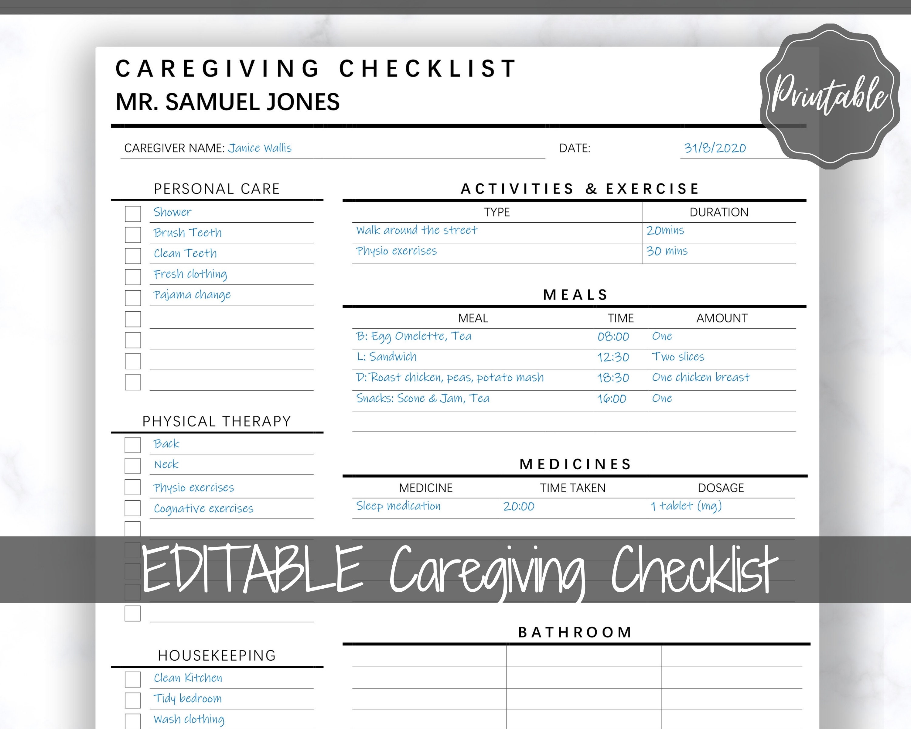 Detail Daily Task Caregiver Daily Checklist Template Nomer 2