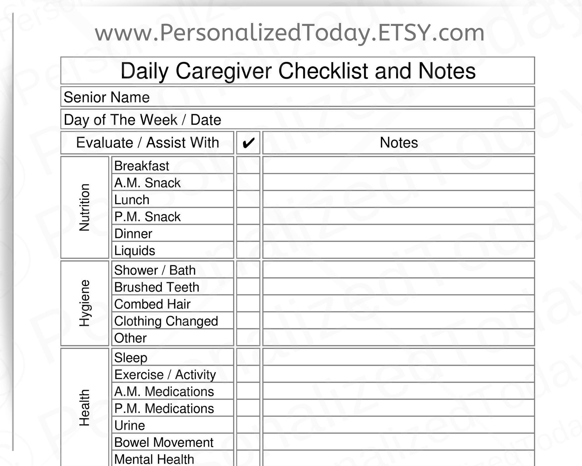 Detail Daily Task Caregiver Daily Checklist Template Nomer 26