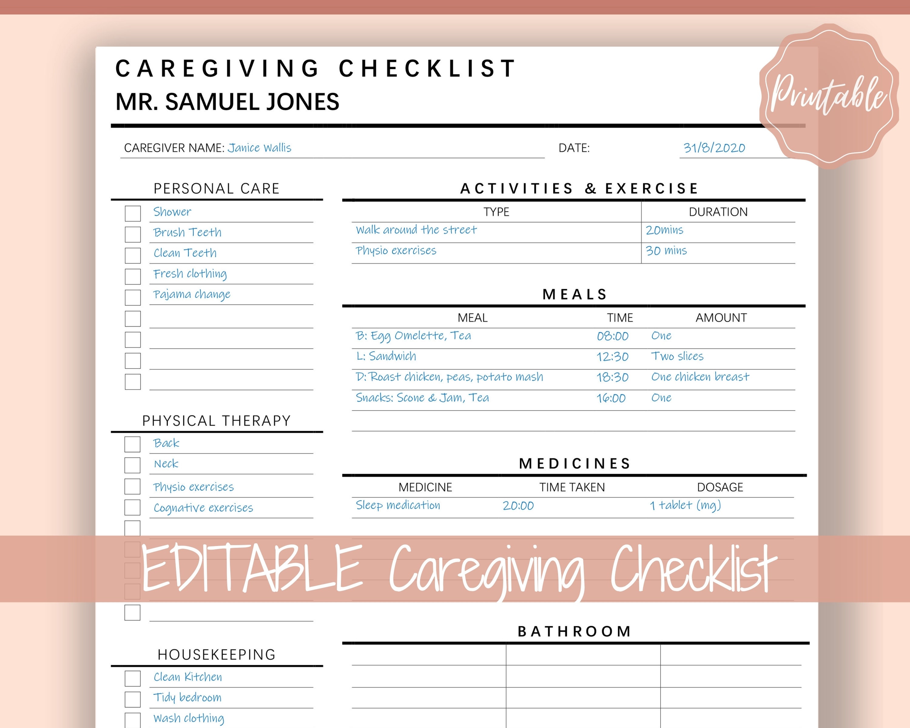 Detail Daily Task Caregiver Daily Checklist Template Nomer 5