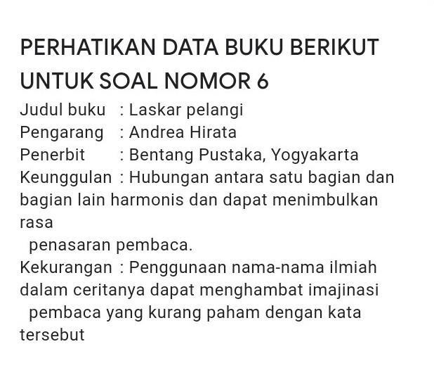 Detail Data Buku Laskar Pelangi Nomer 6