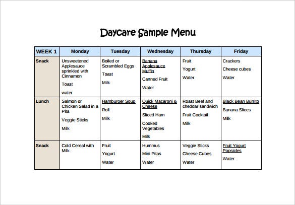 Detail Daycare Menu Template Nomer 11