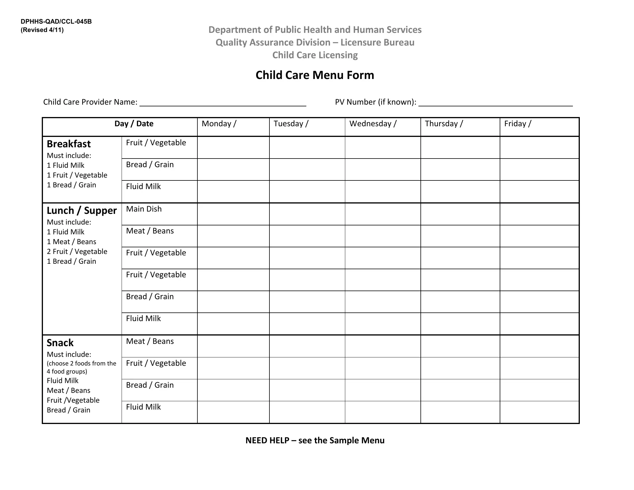 Detail Daycare Menu Template Nomer 42