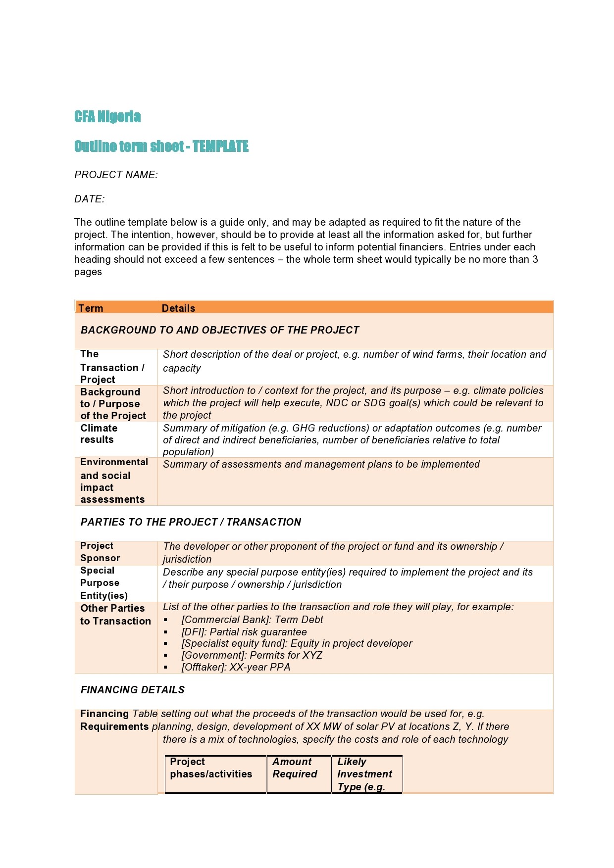 Detail Deal Sheet Template Nomer 2