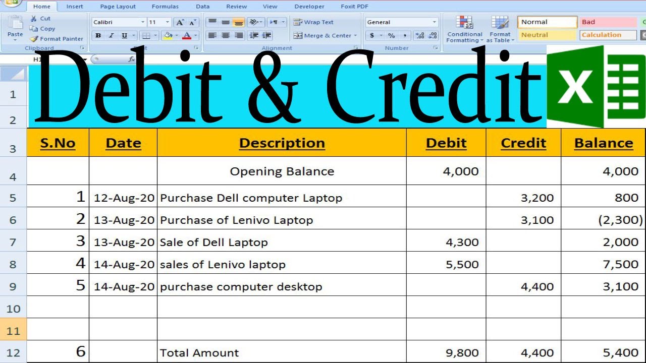 Detail Debit Credit Excel Sheet Template Nomer 16