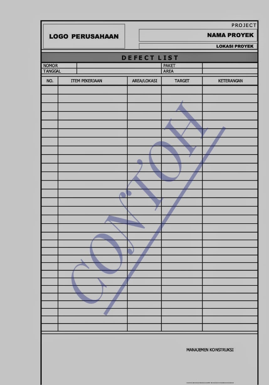 Detail Defect List Template Nomer 57