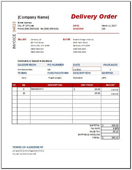 Detail Delivery Order Template Nomer 2