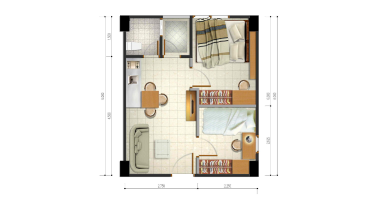 Detail Denah Kamar Apartemen Nomer 3