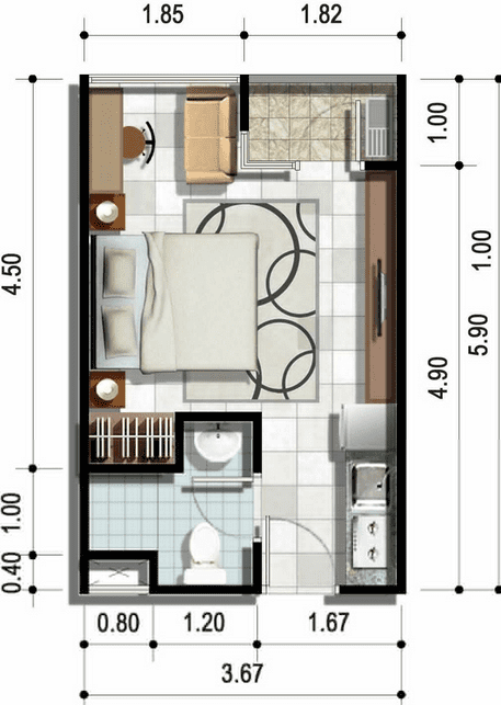 Detail Denah Kamar Apartemen Nomer 48