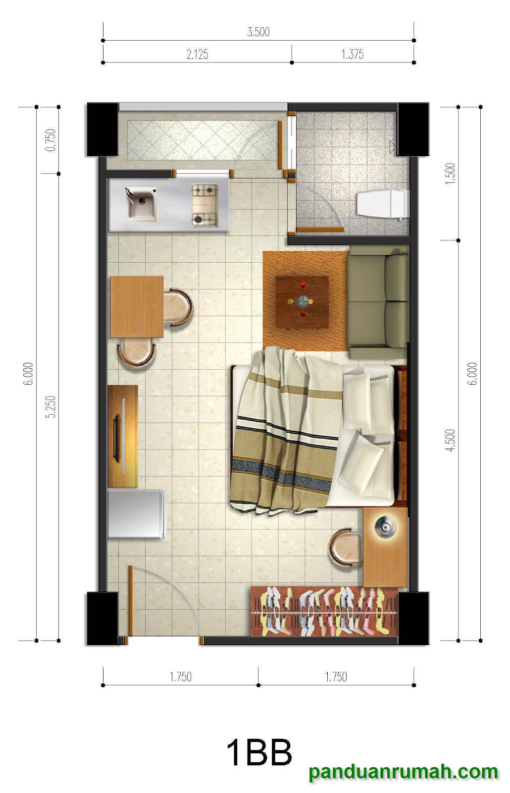 Detail Denah Kamar Apartemen Nomer 51