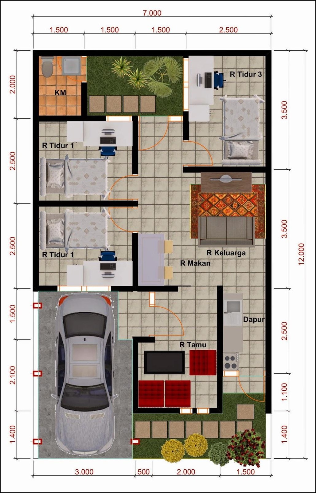 Denah Rumah 40 Meter Persegi - KibrisPDR