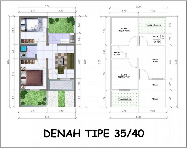 Detail Denah Rumah 40 Meter Persegi Nomer 14