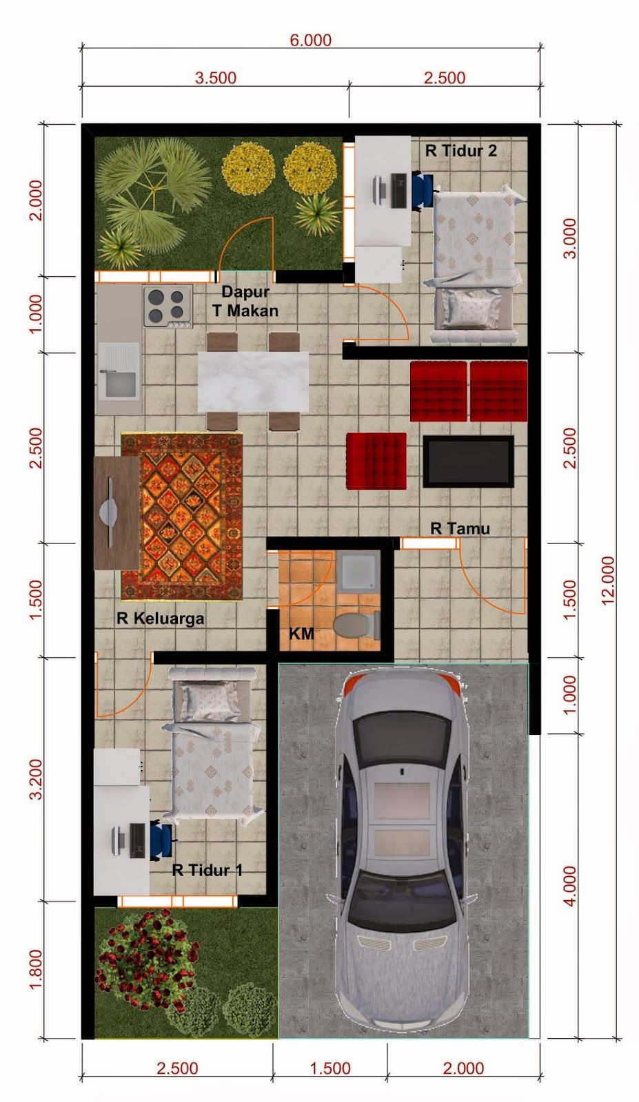 Detail Denah Rumah 40 Meter Persegi Nomer 5