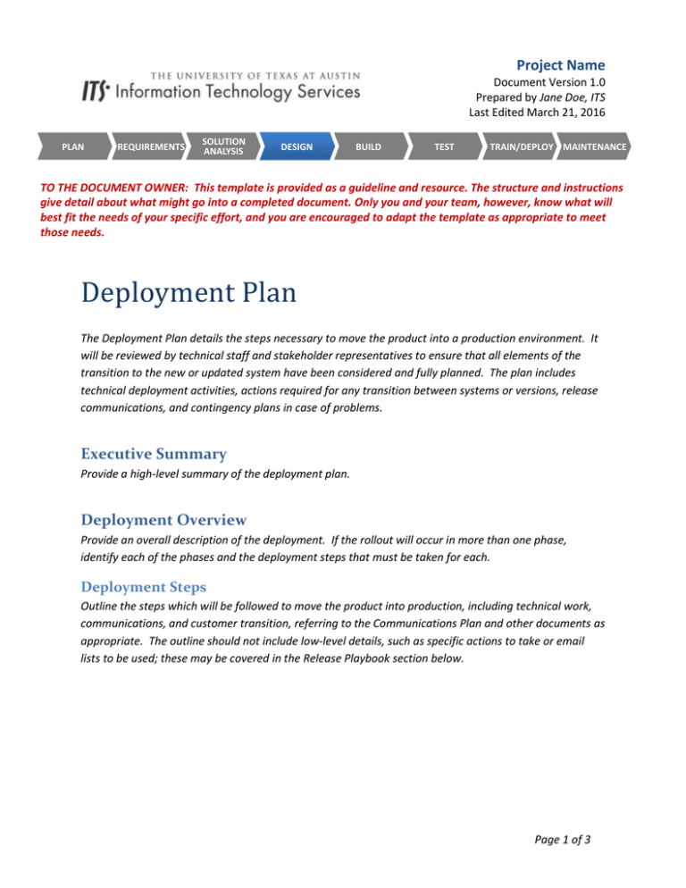 Detail Deployment Plan Template Nomer 50