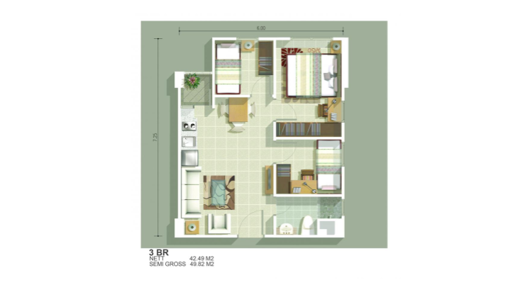 Detail Desain Apartemen 3 Kamar Nomer 33