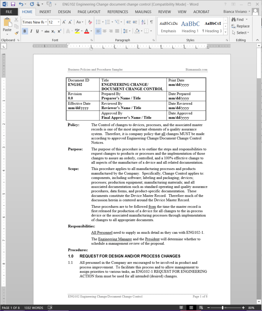Detail Design Change Control Template Nomer 10