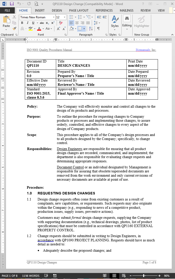 Detail Design Change Control Template Nomer 9