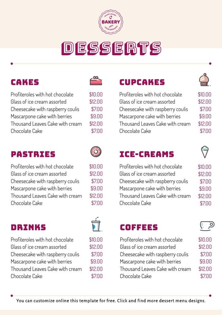 Detail Dessert Menu Template Nomer 14