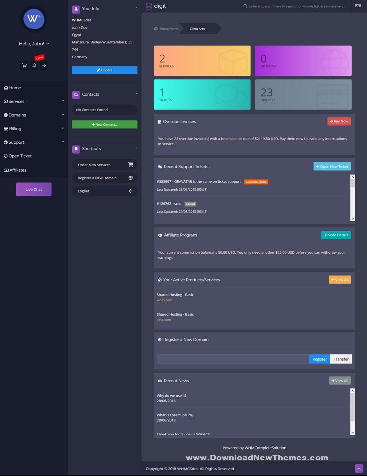 Detail Digit Responsive Whmcs Client Area Template Nomer 12