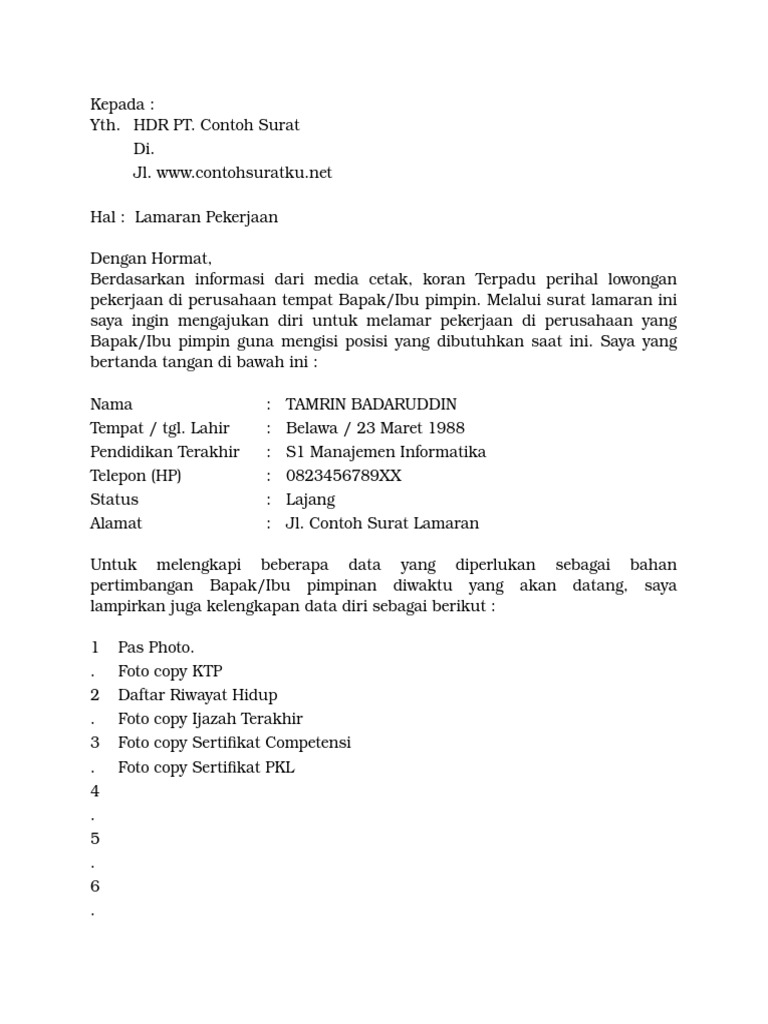 Detail Download Template Surat Lamaran Kerja Nomer 20