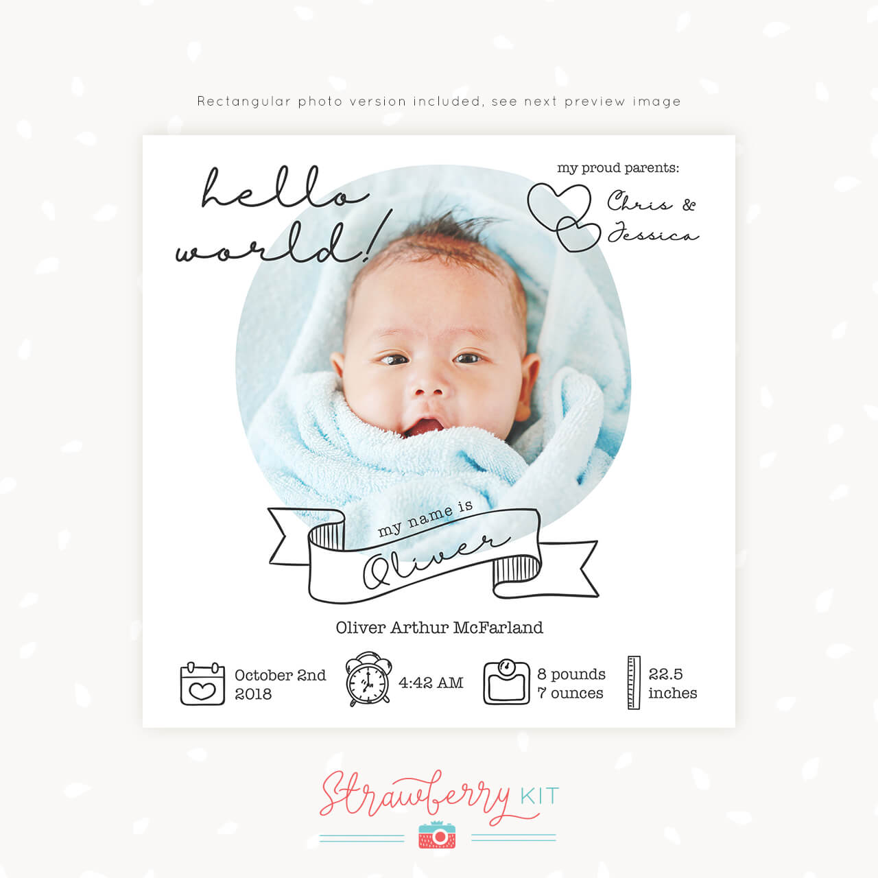 Detail Editable Free Birth Announcement Template Nomer 8