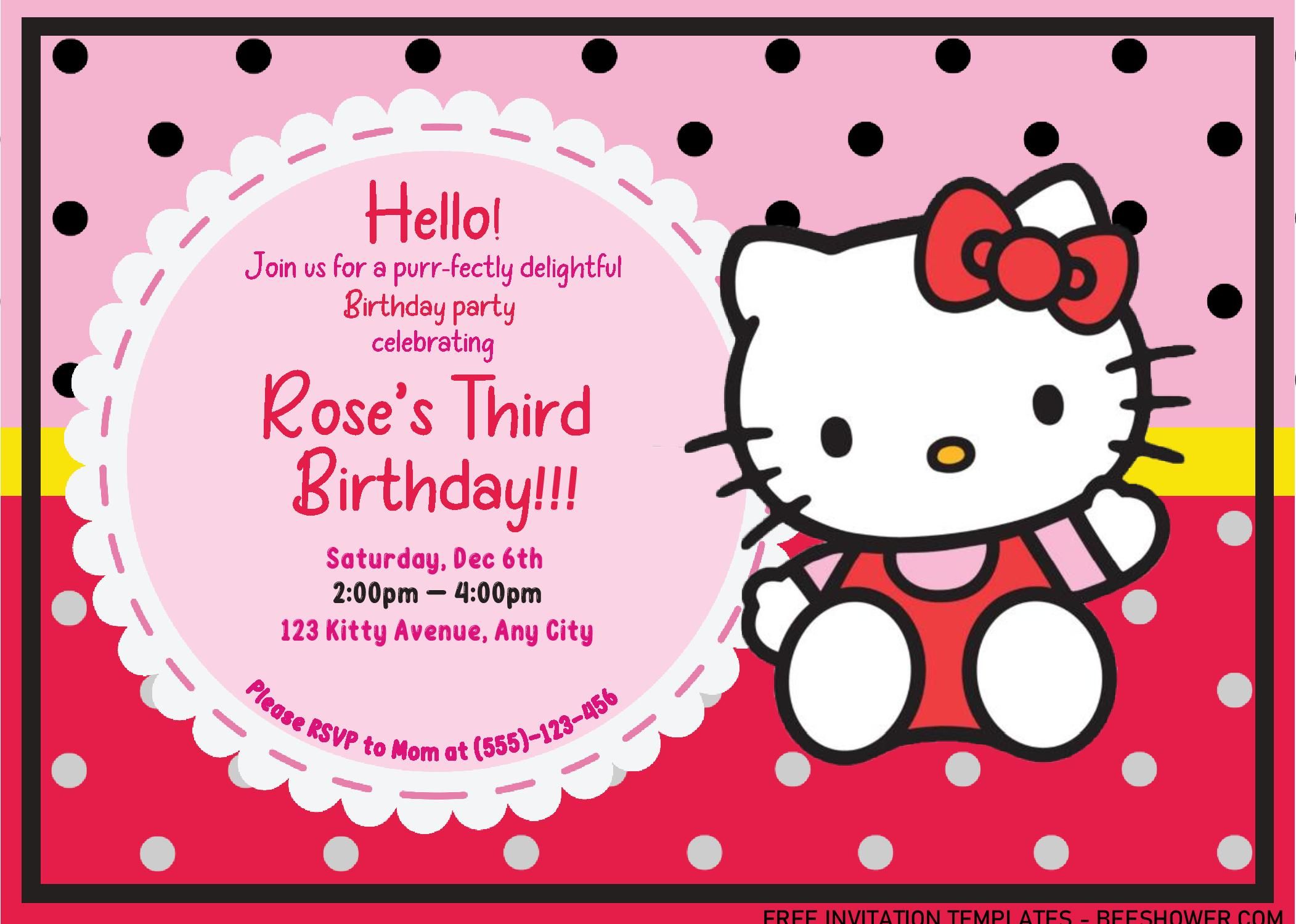 Detail Editable Hello Kitty Invitation Template Nomer 15