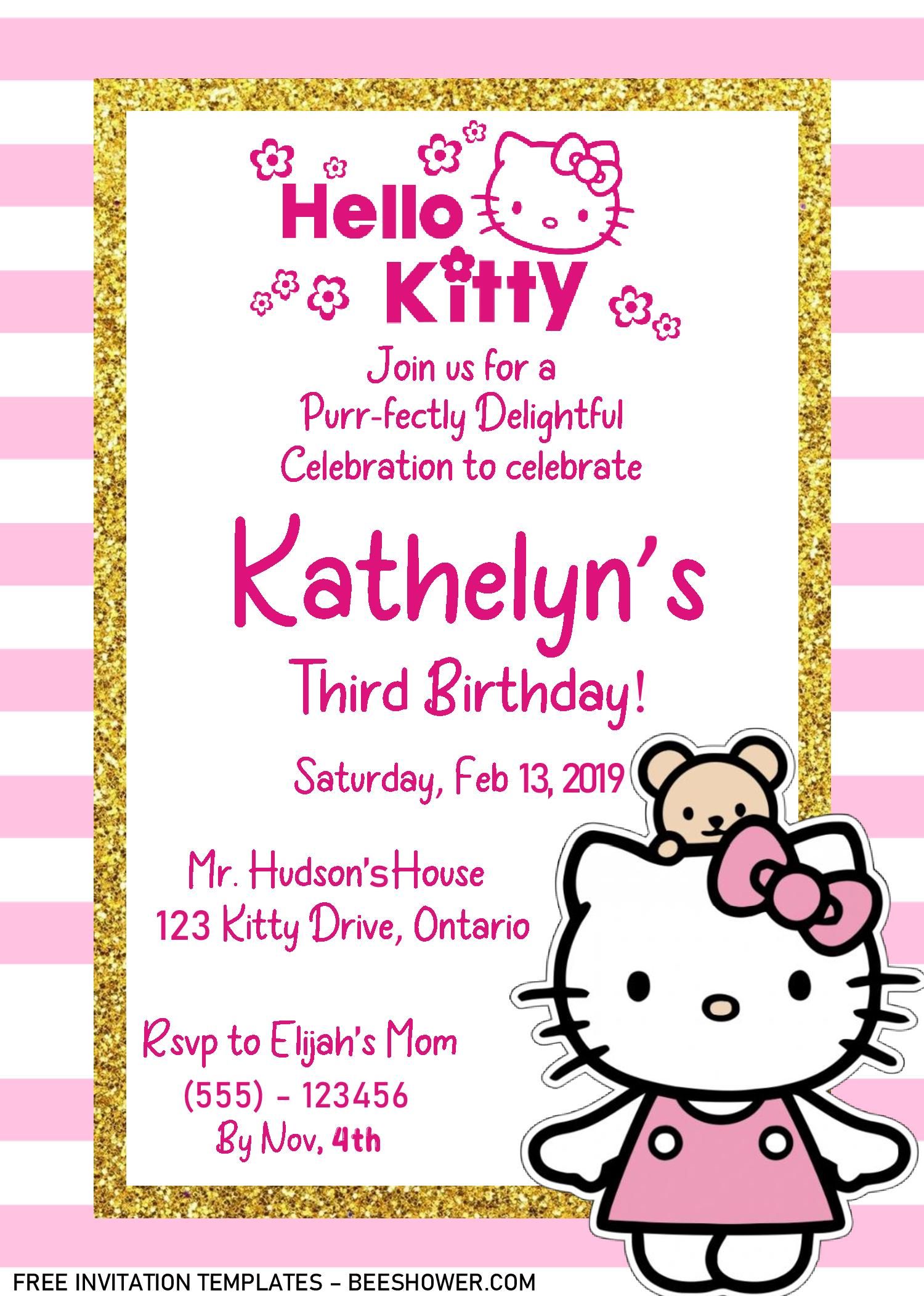 Detail Editable Hello Kitty Invitation Template Nomer 18