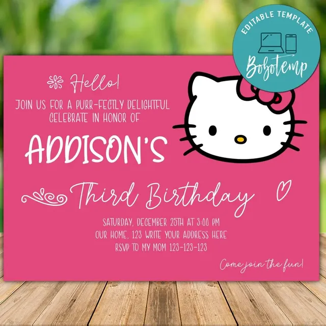 Detail Editable Hello Kitty Invitation Template Nomer 38