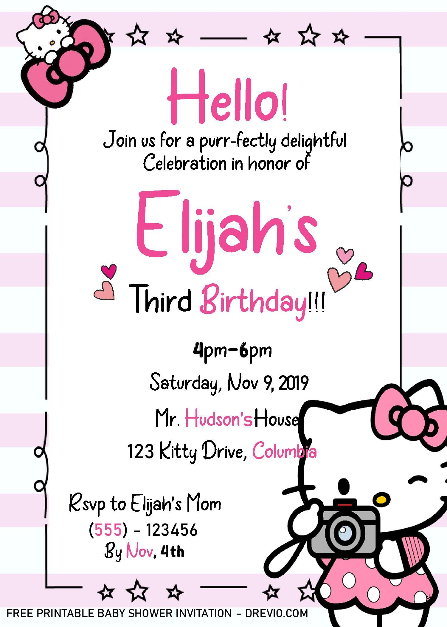 Detail Editable Hello Kitty Invitation Template Nomer 6