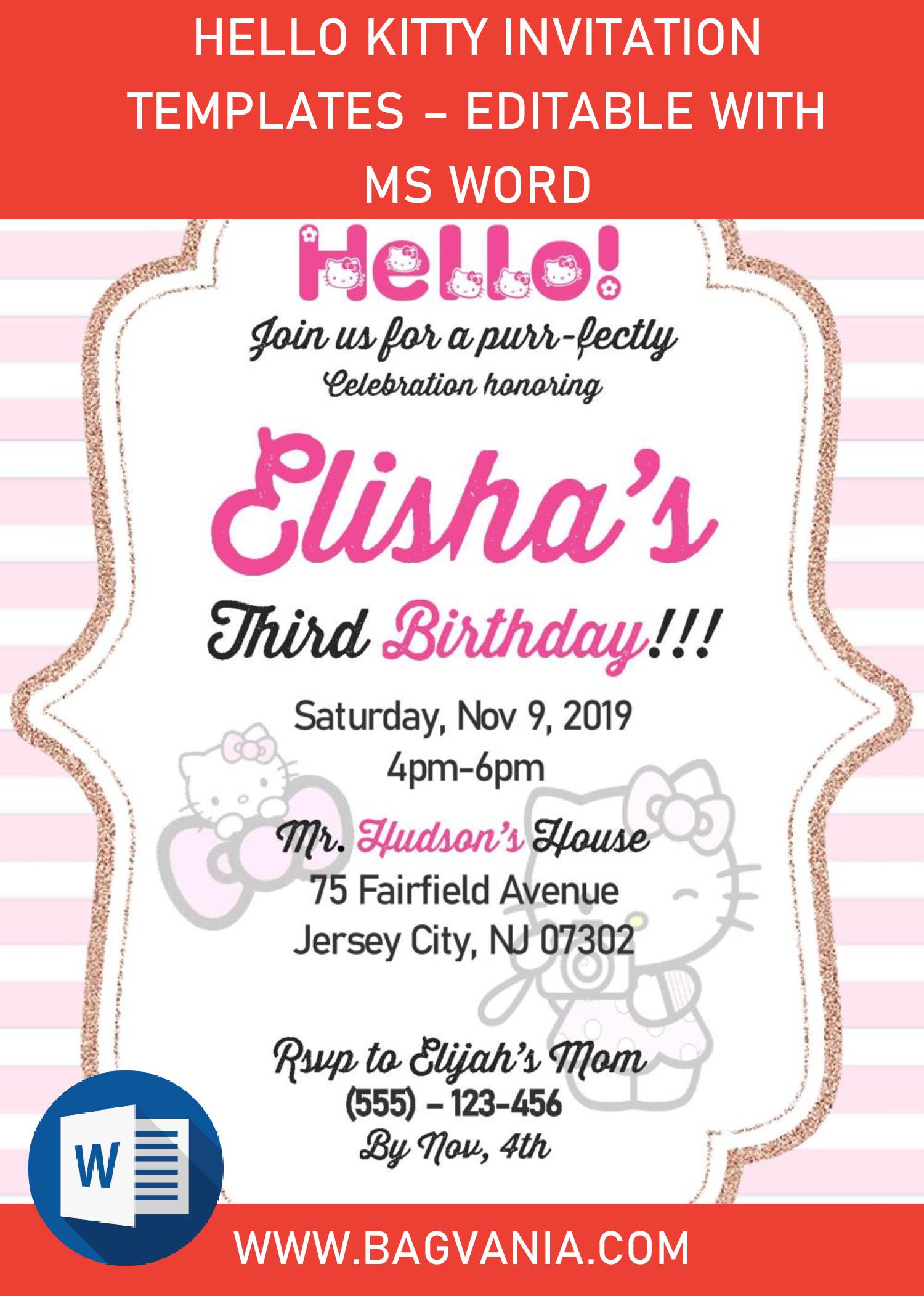 Detail Editable Hello Kitty Invitation Template Nomer 43