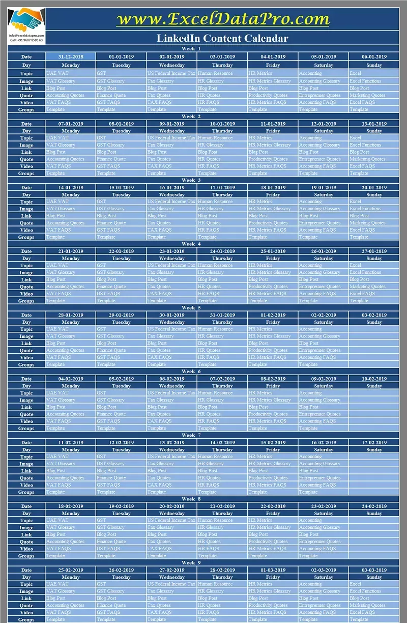 Detail Editorial Calendar Template 2019 Nomer 20