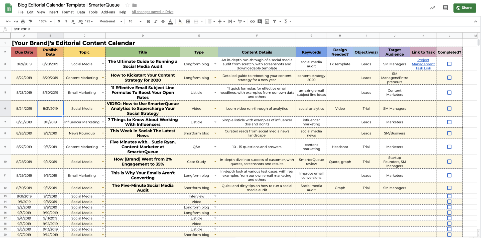 Detail Editorial Calendar Template 2019 Nomer 6