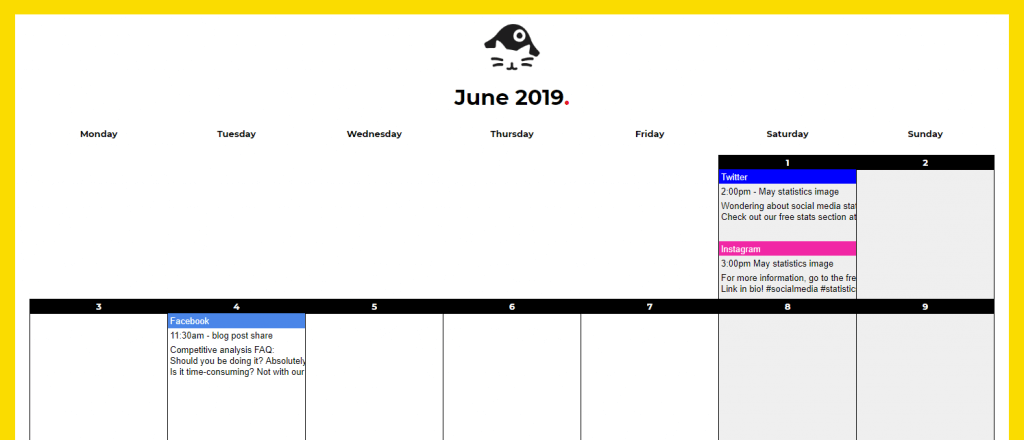Detail Editorial Calendar Template 2019 Nomer 52