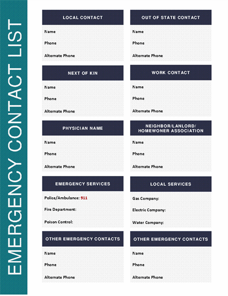 Emergency Contact List Template Excel - KibrisPDR