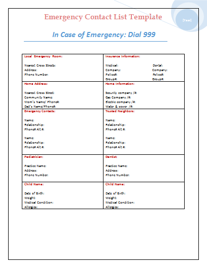 Detail Emergency Contact List Template Excel Nomer 18