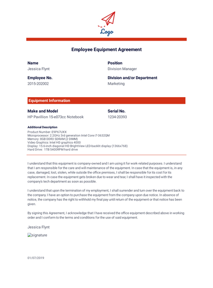Detail Employee Equipment Agreement Template Nomer 2