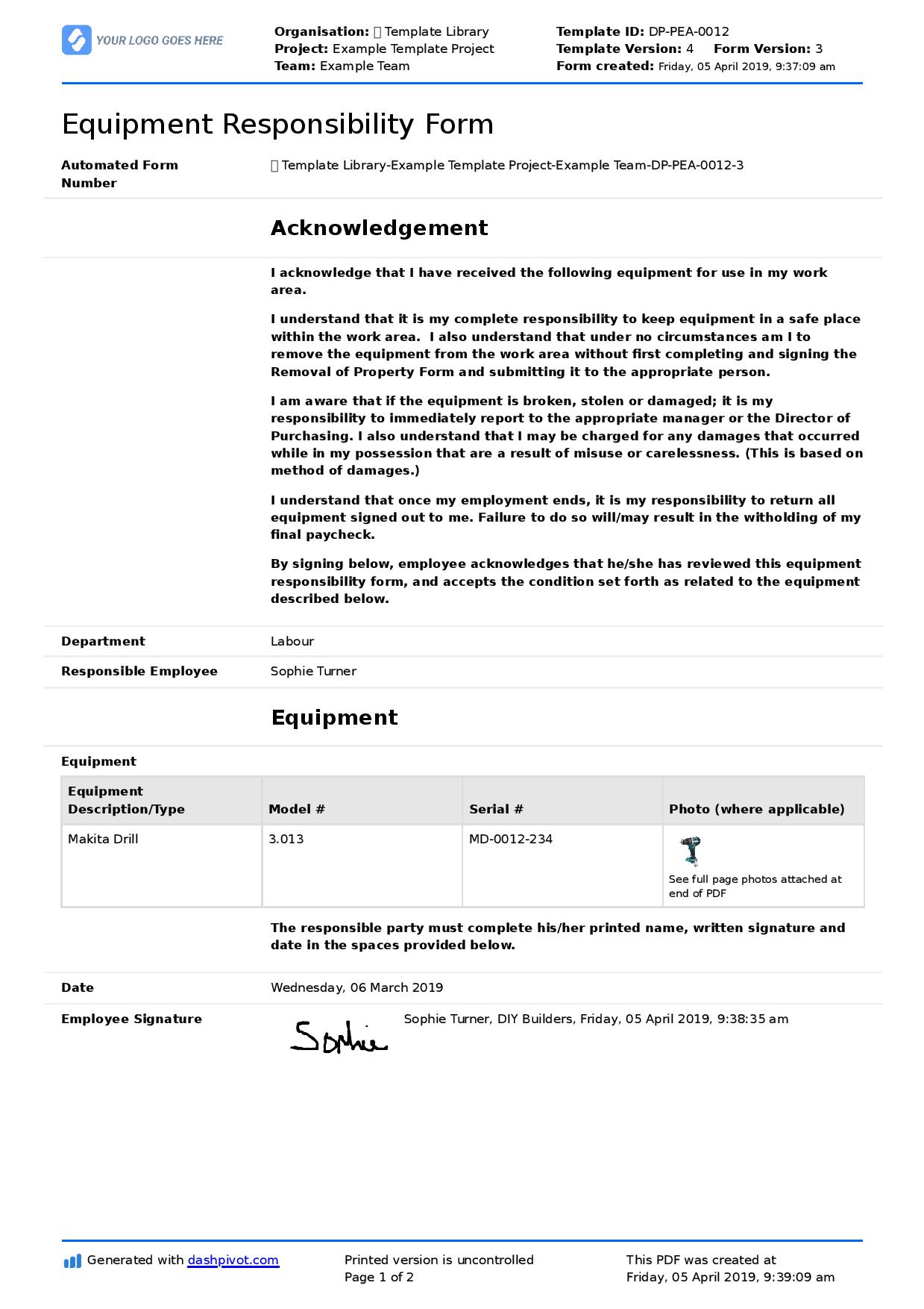Detail Employee Equipment Agreement Template Nomer 3