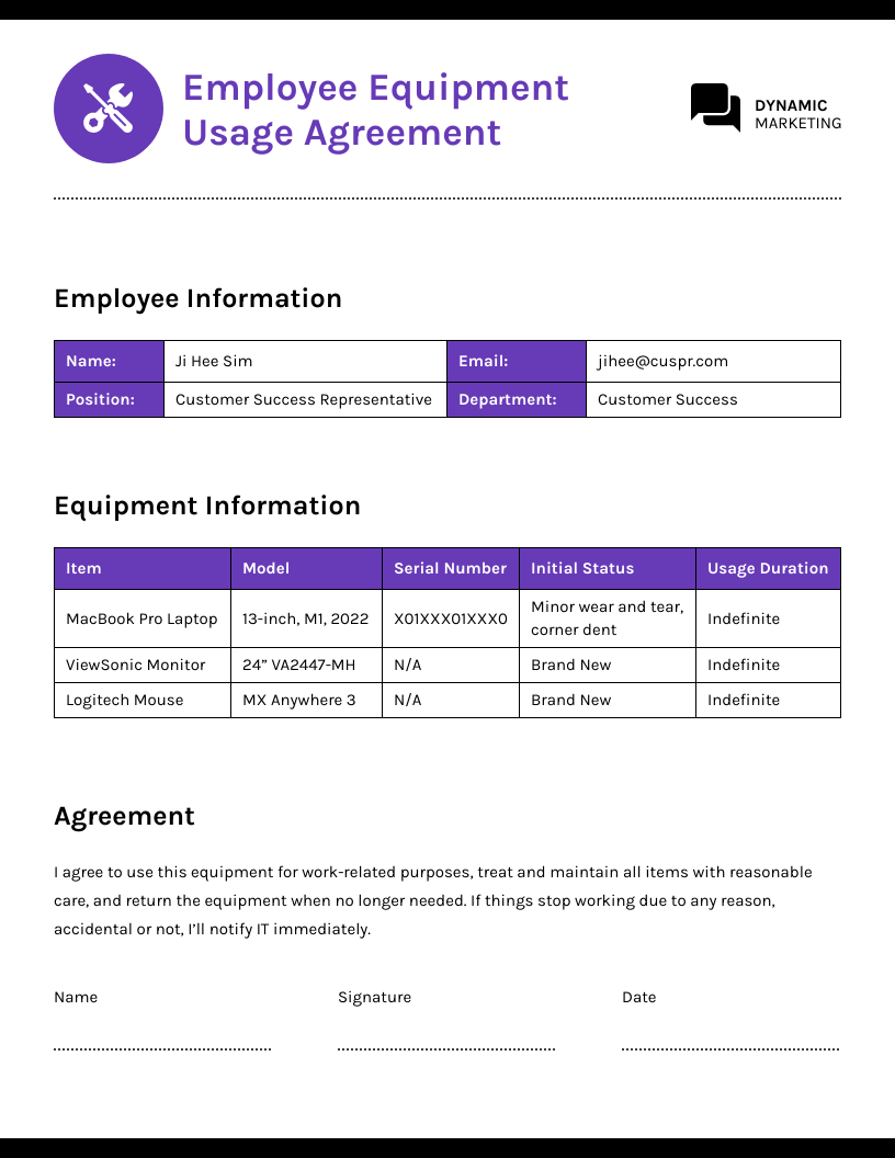 Detail Employee Equipment Agreement Template Nomer 36
