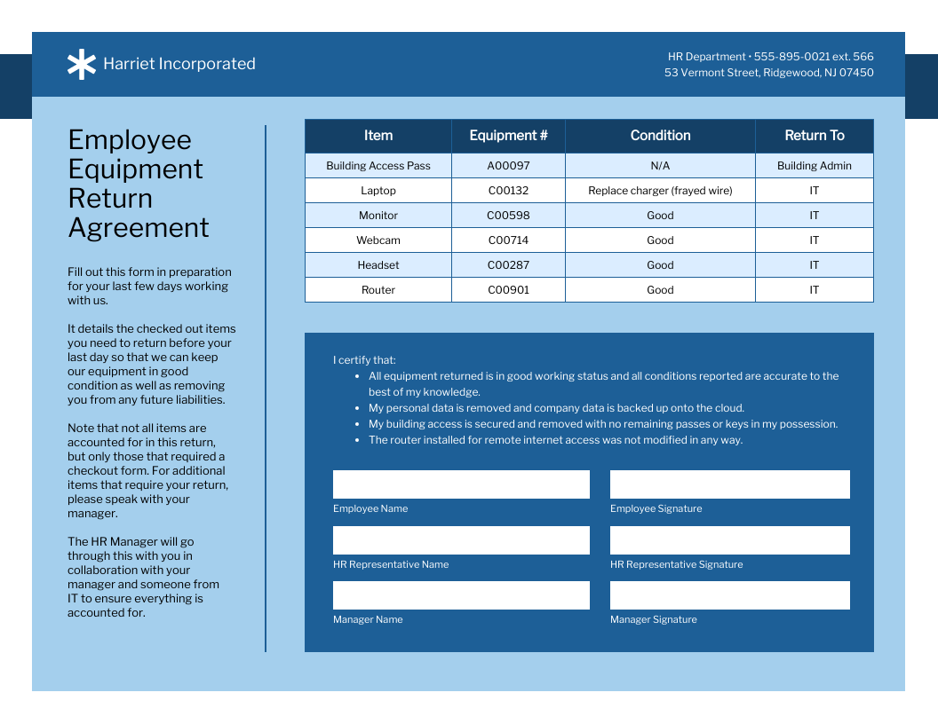 Detail Employee Equipment Agreement Template Nomer 8